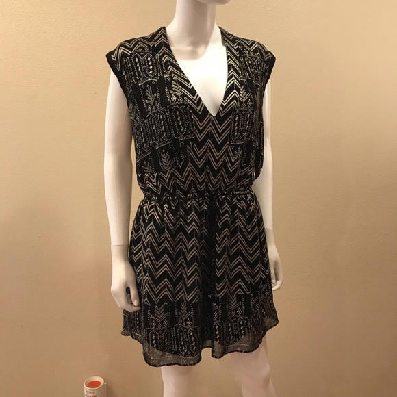 Free People Dresses & Skirts - Free People Black Gold Mini Dress Size XS Oversized For Layering